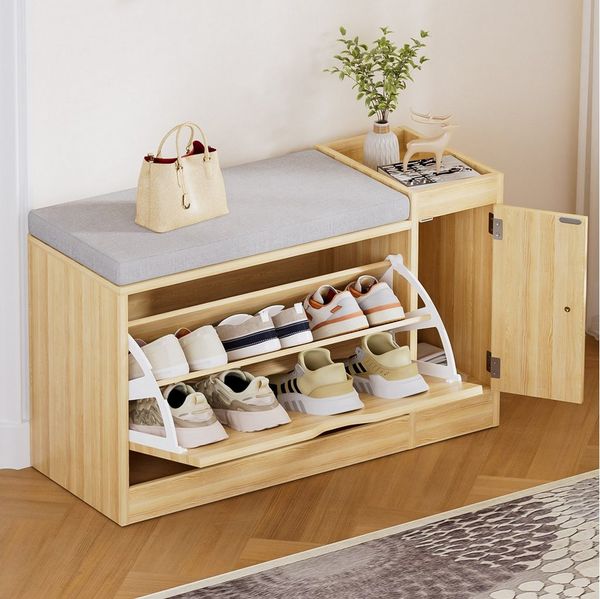 Yorbay Schuhschrank Multifunktionaler Schuhbank mit Sitzkissen 80x30x50 cm, belastbar bis 80 kg, für Flur, Wohnzimmer, Diele
