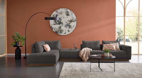 Musterring Wohnlandschaft, 3 Teile, Anreihsofa mit Armlehne rechts, Eckteil links mit Kissen & Hocker