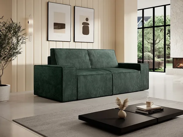 Vente-unique - AMELIA Sofa SamtStoff Grün - B 95 cm x H 85 cm x L 210 cm