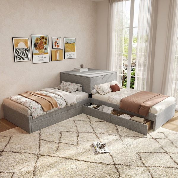 Flieks Kinderbett, Einzelbett 90x200cm mit Ausziehbett 90x190cm Stauraum und 2 Schubladen