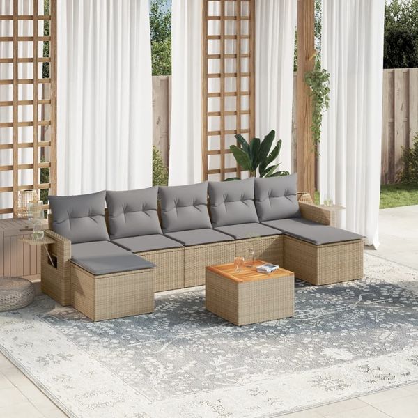 vidaXL 8-tlg. Garten-Sofagarnitur mit Kissen Beige Poly Rattan 3224694