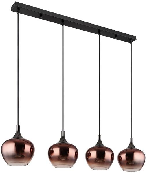 Hängeleuchte, 4-Flammig, Glas kupfer, schwarz, H 120 cm