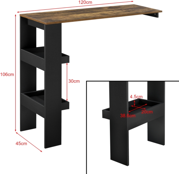 Bartisch Bromölla 120x45x106 cm Schwarz/Eiche dunkel en. casa Bild 3