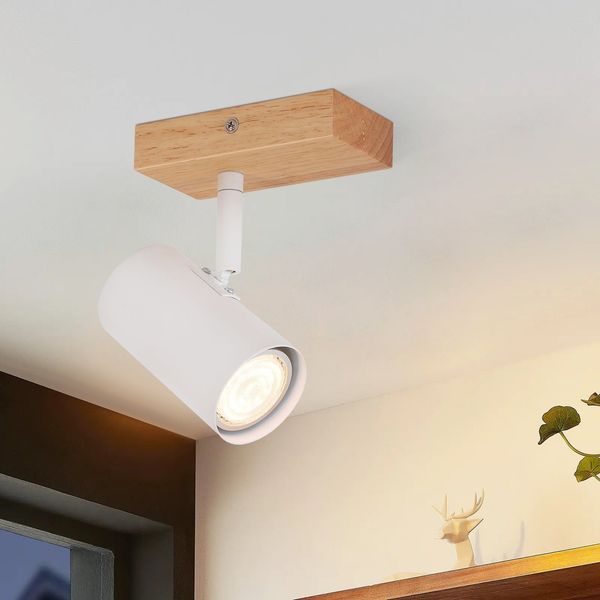 ZMH Deckenstrahler 1 Flammig Flurlampe Holz - Deckenspots Flur Weiß Deckenleuchte Metall Modern GU10 350° Deckenlampe für Wohnzimmer Schlafzimmer Küche Treppe Esszimmer