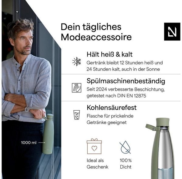 LARS NYSØM Thermoflasche Nåde, Vakuum Isolierung & Trageschlaufe: 12h heiß / 24h kühl