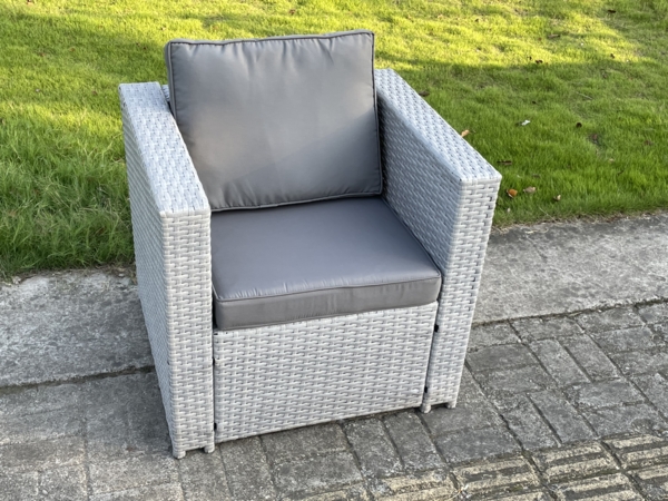Fimous Polyrattan Gartenmöbel Set mit 2 Sofa; Höhe verstellbar Esstisch und Sessel Outdoor Terrassen Essgruppe Helles Grau Bild 5