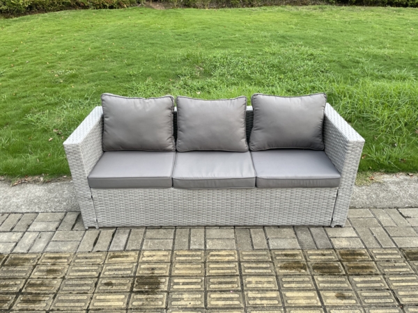 Fimous Polyrattan Gartenmöbel Set mit 2 Sofa; Höhe verstellbar Esstisch und Sessel Outdoor Terrassen Essgruppe Helles Grau Bild 3