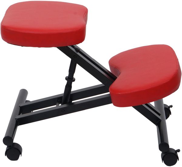 Kniestuhl HWC-E10, Sitzhocker Kniehocker, höhenverstellbar Rollen Kunstleder Metall MVG-zertifiziert ~ rot
