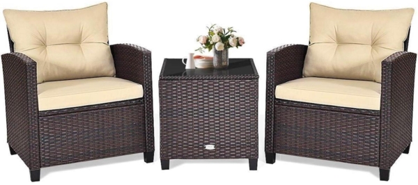 Balkonmöbel Set Polyrattan Gartenmöbel Terrassenmöbel Tisch Stühle Kissen Beige