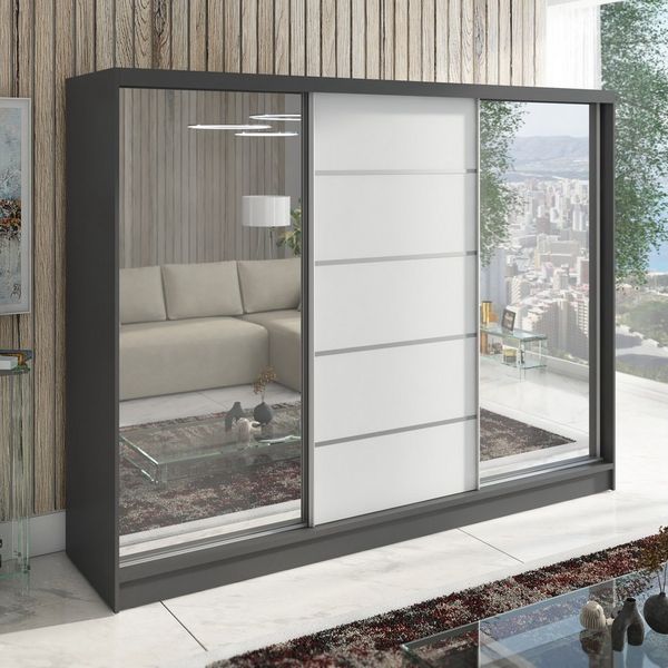 A&J MöbelLand GmbH Schiebetürenschrank TARO 3-türiger Kleiderschrank mit Spiegel, und Kleiderstangen (TOP ANGEBOT! Geräumiger Schrank mit einer Breite von 200 cm und Spiegel, ideal zur Aufbewahrung von Kleidung und Accessoires. Viel Stauraum, TOP PRODU...