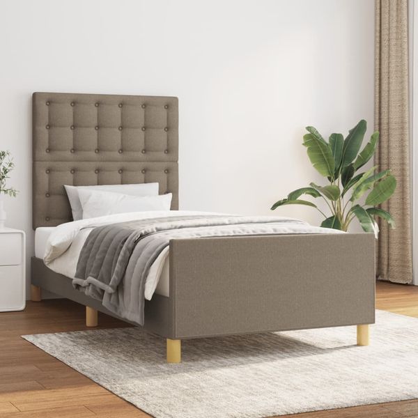 Einzelbett mit Kopfteil Stoff Taupe 90x190 cm