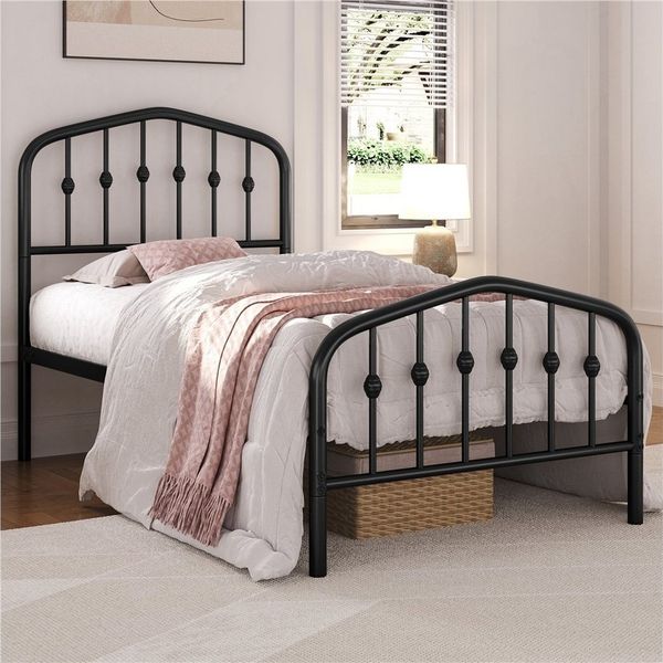 Yaheetech Metallbett mit kronenförmigem Kopfteil und Lattenrost, Schwarz, 90x190 cm