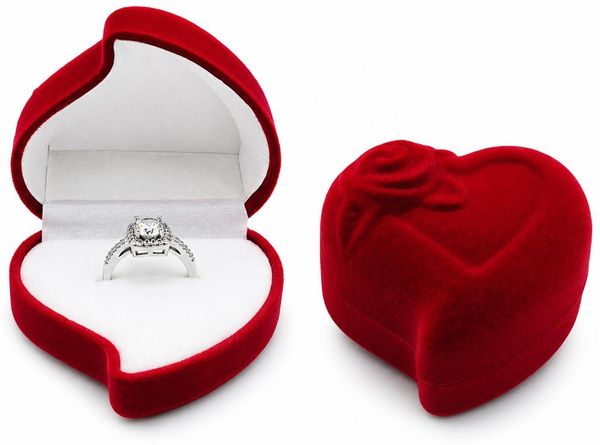 BAYLI Schmucketui 2 Stück Ringbox Verlobungsringe – Ringetui Herz Rot mit Rose – Ringsch