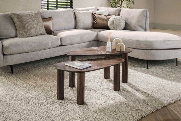 KAWOLA Couchtisch INKA Set 2-tlg. Teakholz braun nierenförmig 43 x 39 x 84 cm