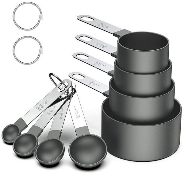 Bundviel Bestecklöffel 8-teilige Messbecher und Löffel im Set, Edelstahl&Kunststoff