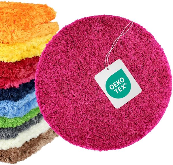 WohnDirect Badezimmerteppich Rund Ø 56 cm Pink – Badematte Rund Flauschig & rutschfest, Kleiner Badvorleger Saugstark, Waschbar, für Gäste-Bad & Fußbodenheizung