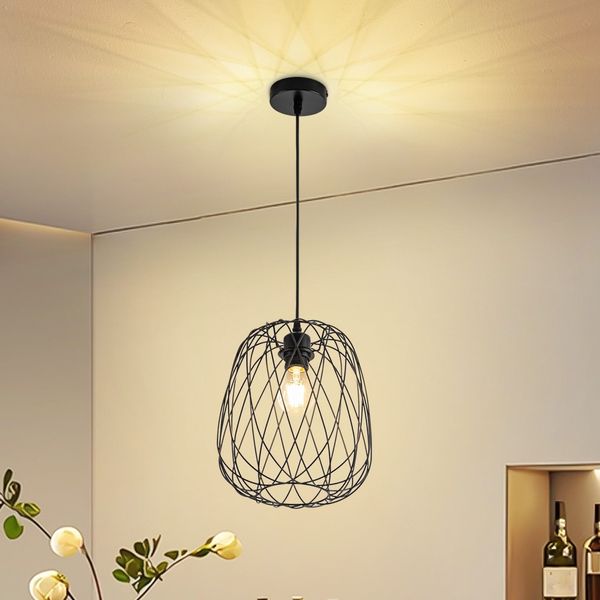 ZMH Pendelleuchte Esstisch Hängeleuchte Vintage - Pendellampe E27 Decken Hängelampe Schwarz Metall Rund Hängend wohnzimmerlampe Küche Schlafzimmer Ohne Leuchtmittel