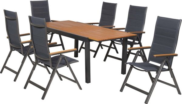 MERXX Garten-Essgruppe Toledo, (Set, 7-tlg), inkl. 6 Klappsessel, 1 Ausziehtisch