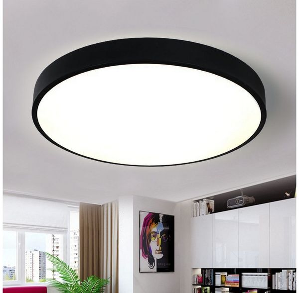 style home LED Deckenleuchte Flach Rund Deckenlampe aus Metall, Warmweiß 3000K, 24W/36W/48W, LED fest integriert, nicht dimmbar, Warmweiß 3000K, Schwarz 50*50*4cm für Schlafzimmer Wohnzimmer Küche Büro Flur Diele