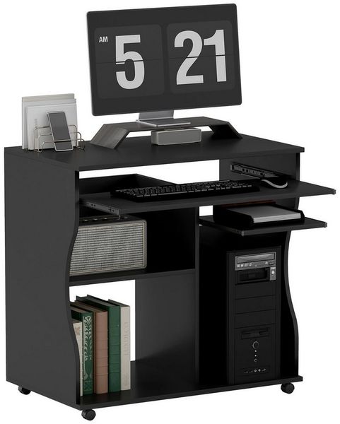 HOMCOM Computertisch Bürotisch (Schreibtisch, 1-St, PC Tisch), Schwarz 80 x 48 x 75 cm