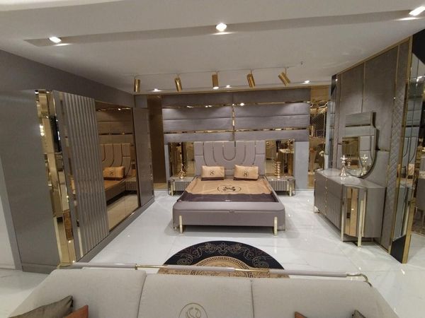 JVmoebel Schlafzimmer-Set Modernes Schlafzimmermöbel in edlem Design mit Nachttischen, (3-tlg, Bett + 2x Nachttische), Made in Europa