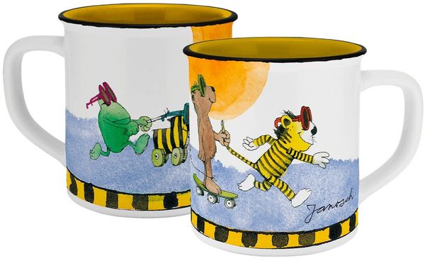 Geda Labels GmbH Tasse Janosch Fandom Emaille-Optik, 1-tlg, Keramik, Gelb, 400ml, spülmaschinengeeignet