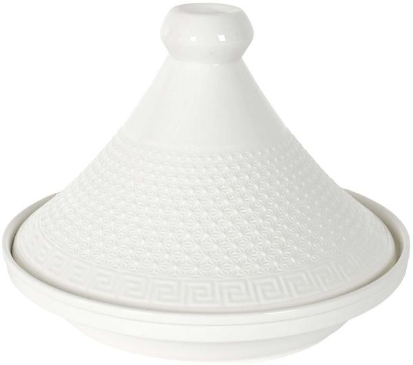HOME DECO FACTORY, KA0280, Ceramic Presentation Tagine 25.5 cm - Elegant Cooking Utensil and Serving Accessory, Ideal for Meats and Vegetables, White