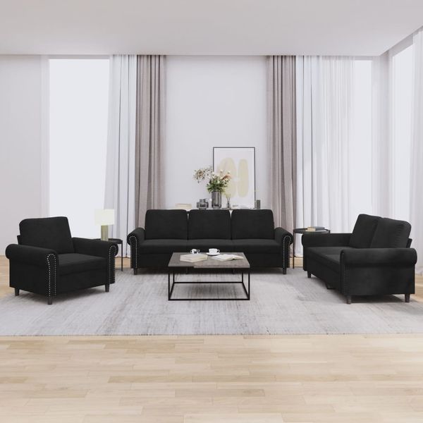 vidaXL 3-tlg. Sofagarnitur mit Kissen Schwarz Samt 3202175