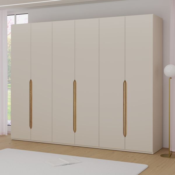 Forte EDWAL Kleiderschrank 280, moderner Kleiderschrank mit abgerundeten Griffmulden, 6-türig, Holzwerkstoff, Kaschmir|Beige Holzdekor, 266,1 cm breit x 210,5 cm hoch x 54,2 cm tief