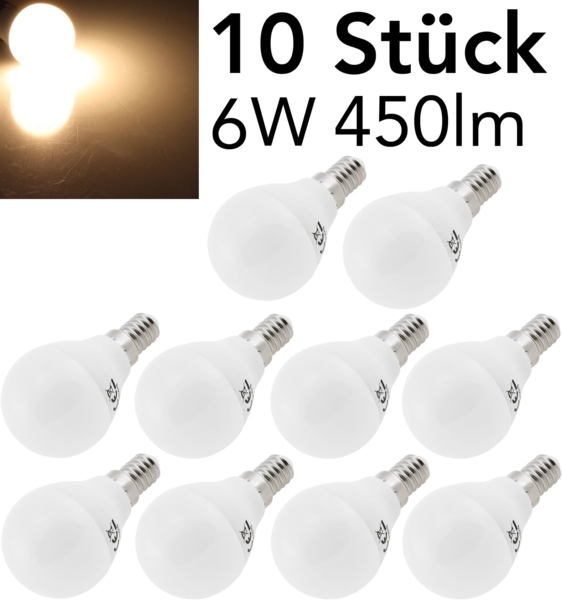 LED Tropfenlampe E14 "T50 Promo" 10er-Pack 3000k, 440lm, 230V/6W, 160°, warmweiß