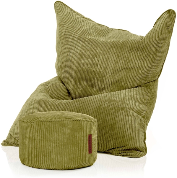 Green Bean® Sitzsack + Pouf im Set - XXL Riesensitzsack mit passendem Sitzhocker | Bean Bag mit EPS Füllung - Grün