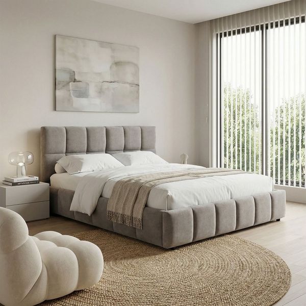 IDIMEX Polsterbett EMILIA, Bett 140x200 cm mit Lattenrost und gepolsterter Steppung Grau