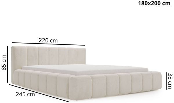 GRAINGOLD Orio Doppelbett 180x200, Polsterbett mit Kopfteil, Bettkasten, Velour-Stoff, Beige Bild 8