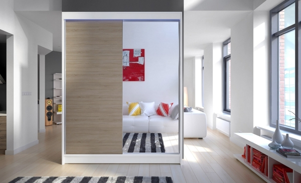 Kleiderschrank Metropolis I, mit RGB LED Beleuchtung, Farbe: Weiß / Sonoma Eiche