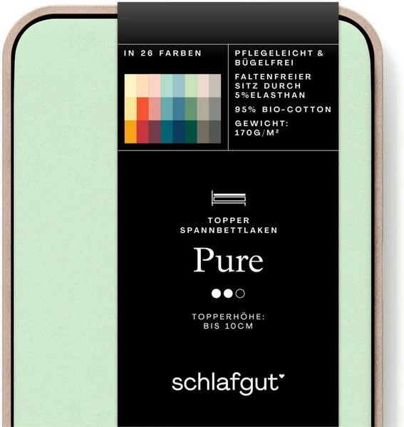 Schlafgut 'PURE TOPPER' Spannbettlaken, für Topper bis 10 cm Höhe, Green Light, XL 180x200 cm - 200x220 cm, 100% Bio-Baumwolle Bild 2