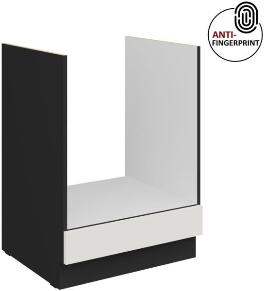 Küchen Herdunterschrank 60 cm Küche ARIA Weiss ultra matt + Schwarz matt, hochwertige Fronten mit Anti Fingerprint Beschichtung Küchenzeile Küchenblock