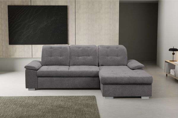 WERK2 Ecksofa Carmen, mit Bettfunktion & Bettkasten, optional Sitztiefenverstellung, ohne Sitztiefenverstellung, Luxus-Microfaser Chenille, Grau