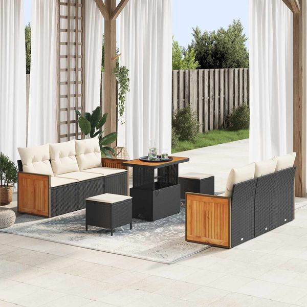 vidaXL Gartensofa-set mit Kissen 9 pcs Schwarz und Creme 3363130