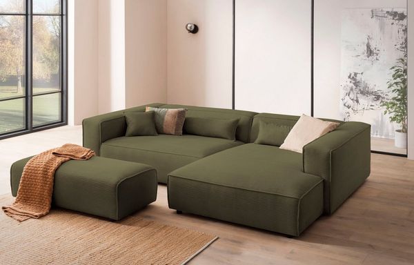 LeGer Home by Lena Gercke Ecksofa PIARA XXL, L-Form, Schlaffunktion, Cord, Leinenoptik o. Strukturstoff, Hocker stellbar zum Schlafsofa (Krokodilverbinder), tiefe Sitzfläche