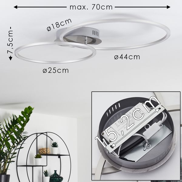 hofstein Deckenleuchte »Sini« Deckenlampe aus Metall in Silber/Nickel, 2 Ringen 1 verstellbar, 3000 Kelvin, 26 Watt, 2220 Lumen, stufenlos dimmbar über Lichtschalter