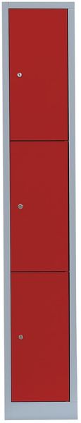 Schließfachschrank Fächerschrank Wertfachschrank 180 x 31,5 x 50 cm 3 Fächer Abteilbreite 300 mm Lichtgrau/Rot 520314