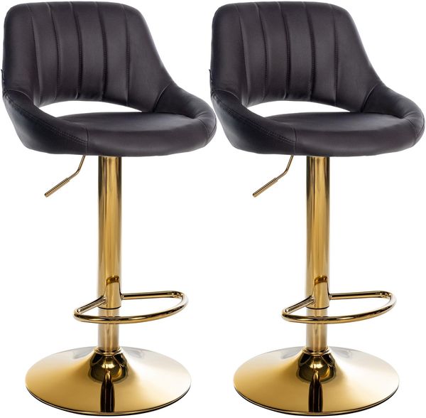 CLP 2er Set Barhocker Milet Kunstleder höhenverstellbar drehbar mit Rückenlehnen,braun Metall gold