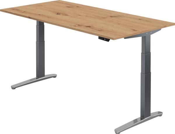 bümö elektrisch höhenverstellbarer Schreibtisch 200x100 cm mit Memory-Steuerung - Design Schreibtisch höhenverstellbar elektrisch, elektrischer Schreibtisch Asteiche, Gestell graphit/alu, XBHM-2E-R-GC