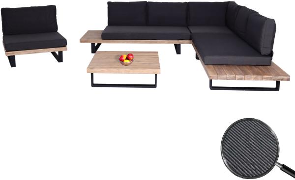 Garten-Garnitur mit Sessel HWC-H54, Lounge-Set Sofa, Spun Poly Akazie Holz MVG Aluminium ~ hellbraun, Polster dunkelgrau