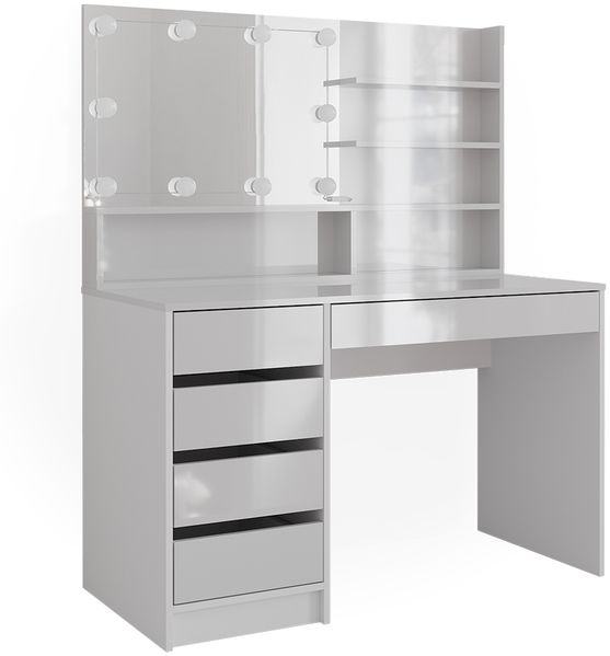 Schminktisch Sherry Weiß 120 cm mit LED Beleuchtung, und Spiegelregal Vicco