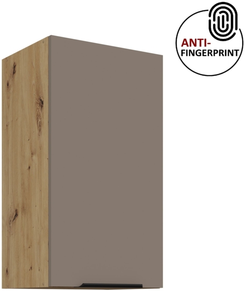 Küchen Hängeschrank 40 cm ARIA Sandgrau ultra matt + Eiche Artisan matt, hochwertige Fronten mit Anti Fingerprint Beschichtung Küchenzeile Küchenblock