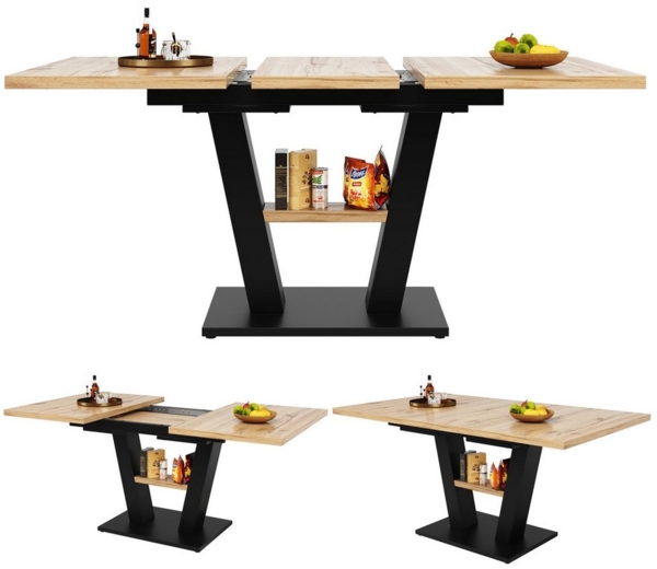 HAUSS SPOLE Esstisch Teleskoptisch 118-157×70×75cm, für Küche und Wohnzimmer, Holzfarbe (Esstisch Teleskoptisch aus MDF mit Ausziehfunktion (118-157×70×75cm), eleganter Küchentisch für 6-8 Personen, stabiler Ausziehtisch mit V-förmigen Beinen, 1-St, 11...