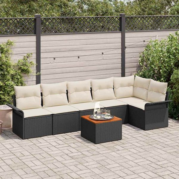 vidaXL Gartensofa-set mit Speicher 7 pcs Schwarz und Creme Poly-Rattan 3356003