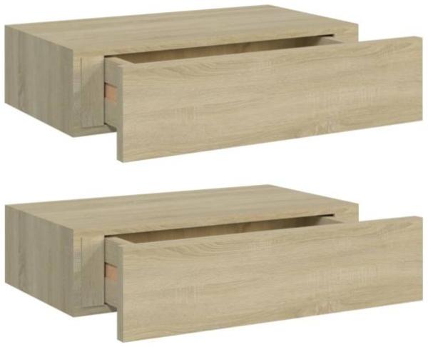 vidaXL Wandregale mit Schubladen 2 Stk. Eichen-Optik 40x23,5x10 cm MDF 330248