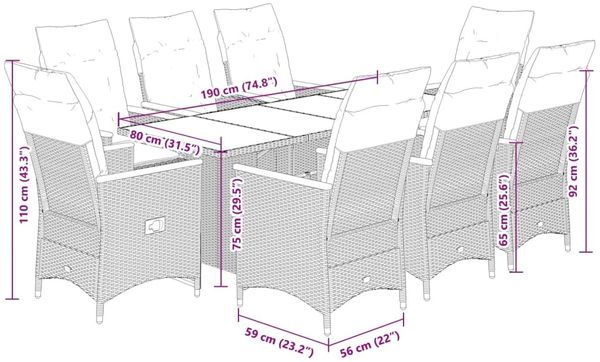 vidaXL 7-tlg. Garten-Essgruppe mit Kissen Schwarz Poly Rattan 3276861 Bild 7